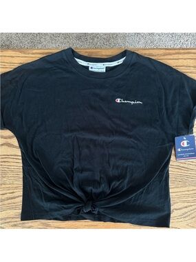 Champion Black Knot-Front Crop T-Shirt Athletic Casual NWT Sporty Small